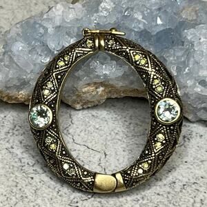 Heidi Daus signed Scarf Clip Enhancer rhinestone light blue and green unique